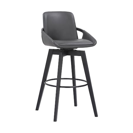 Armen Living Baylor 30" Gray Faux Leather and Black Wood Swivel Bar Stool LCBABABLGR30